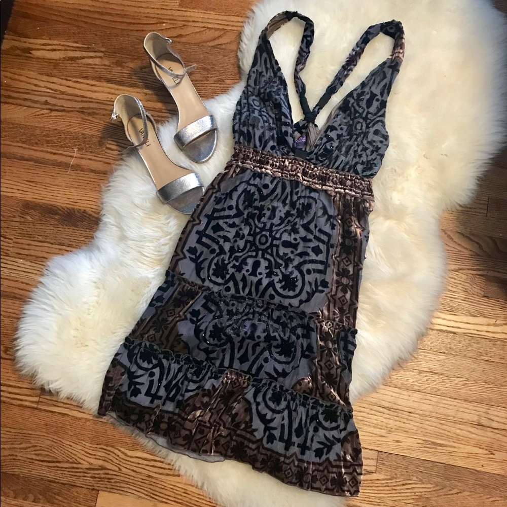 Hale Bob burnout silk, beaded dress